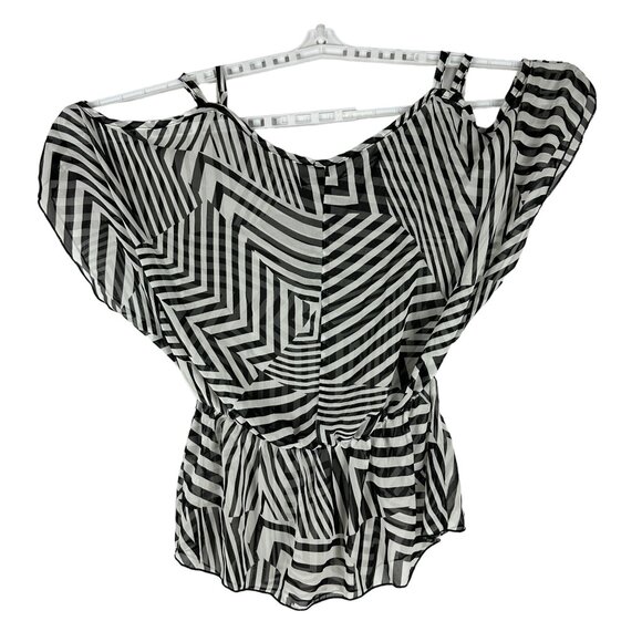 Maurices Women's Black & White Striped Sheer Blouse Top Size Large - Picture 2 of 5